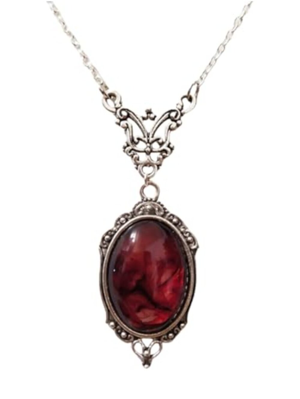 Gothic Vampire Necklace Red Crystal Cameo Pendant Punk Style